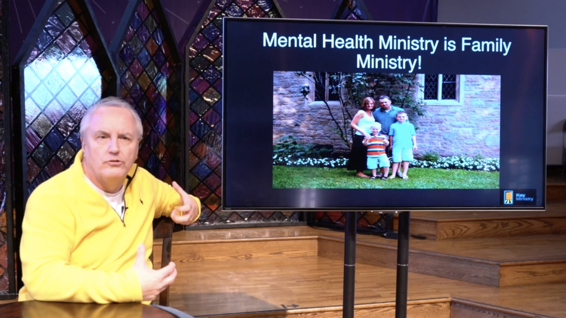 man talks about mental health and family ministry in church