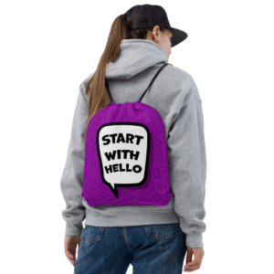 Start With Hello Drawstring bag