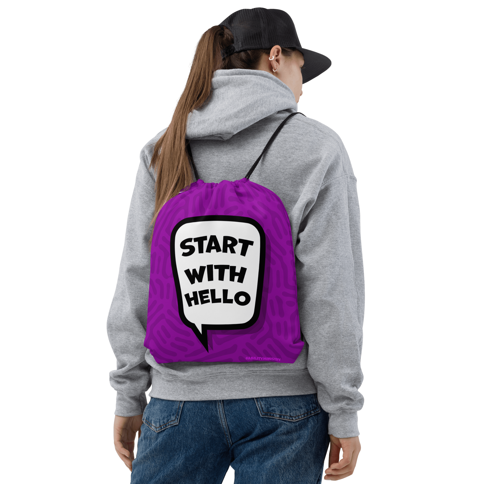 Product image for Start With Hello Drawstring bag