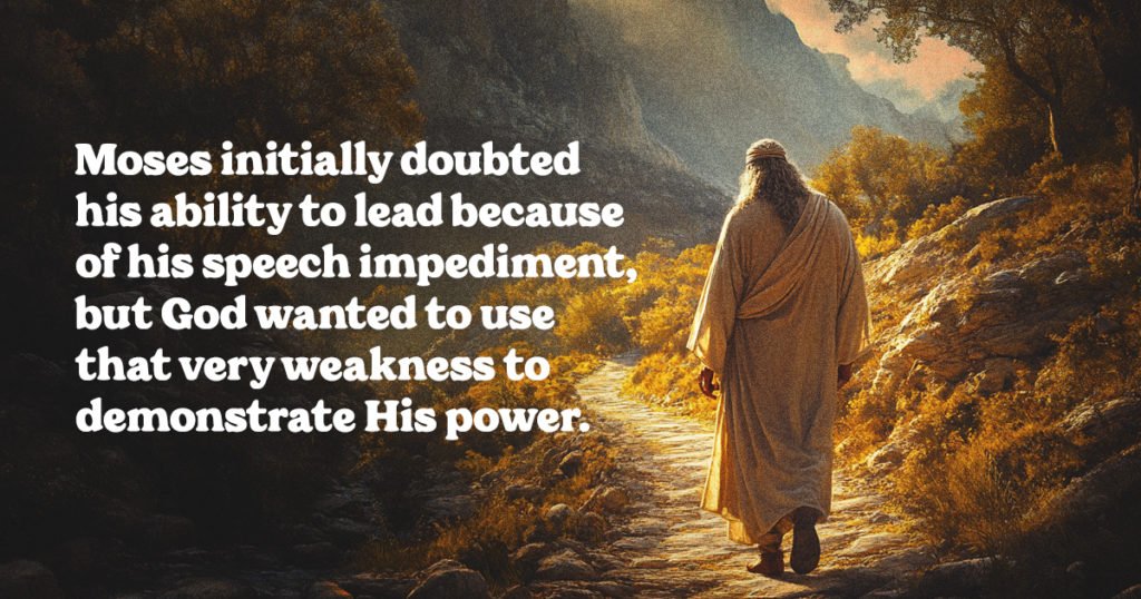 Moses initially doubted his ability to lead because of his speech impediment, but God wanted to use that very weakness to demonstrate His power.