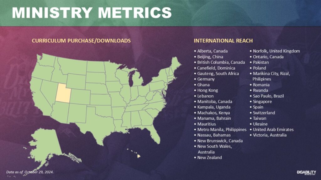 Ministry Metrics: A US map showing color coded locations where purchases and downloads have taken place.