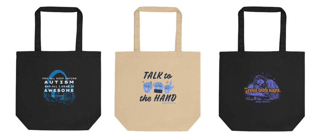 Disability Fashion eco tote designs